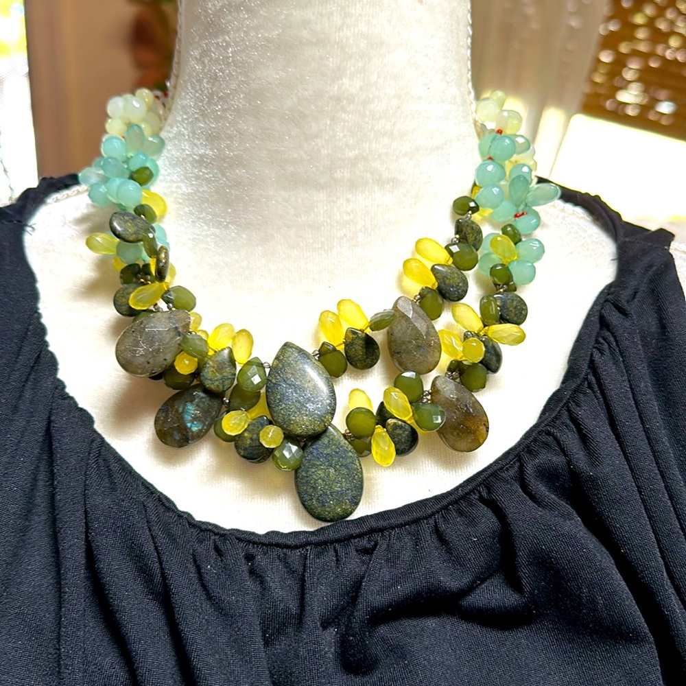 Vintage Banana Republic Moss Agate Labradorite & Resin Necklace - Excellent